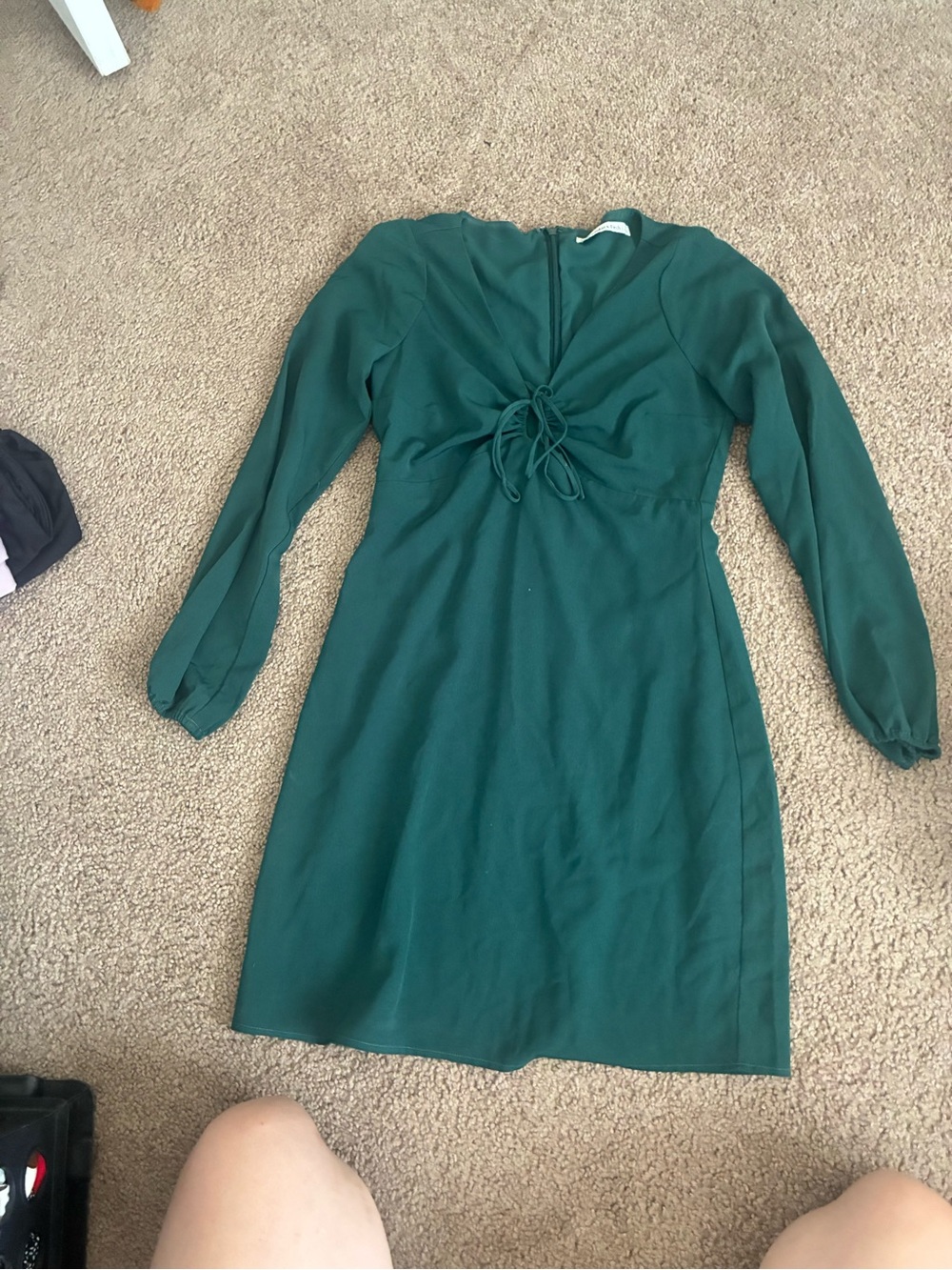 Abercrombie & Fitch Forest Green Long-Sleeve Tie-Front Dress